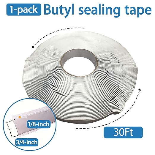 1-Pack Butyl Seal Tape 1/8-Inch x 3/4-Inch x 30-Foot Repair for Window Repair, Boat Sealing, Trailer, Motorhome and Vent Sealing