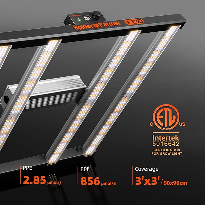 Spider Farmer SE3000 LED Grow Lights 300W, Samsung LM301H EVO Diodes, Smart App Control, 3x3ft Coverage Bar Style Grow Light, Full Spectrum Dimmable Grow Lamp for Indoor Plants