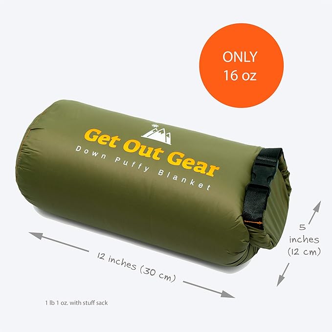 Get Out Gear Down Camping Blanket - Puffy, Packable, Lightweight and Warm | Ideal for Outdoors, Travel, Stadium, Festivals, Beach, Hammock | 650 Fill Power Water-Resistant Backpacking Quilt