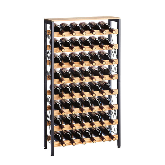 VEVOR 48 Bottle Wine Rack,8-Tier Iron Wine Bottle Holder with Wood Table Top,Freestanding Floor Display Wine Storage Shelves,for Kitchen Pantry, Cellar, Bar, Dining Room,26''L X 9.3''W X 46.9''H