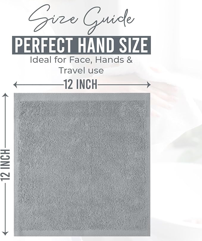 DAN RIVER 24 Pack Wash Cloths for Showering [12x12] - 100% Cotton Washcloths Premium Quality Flannel Face Cloths for Bathroom, Highly Absorbent and Soft Feel Wash Clothes, Silver