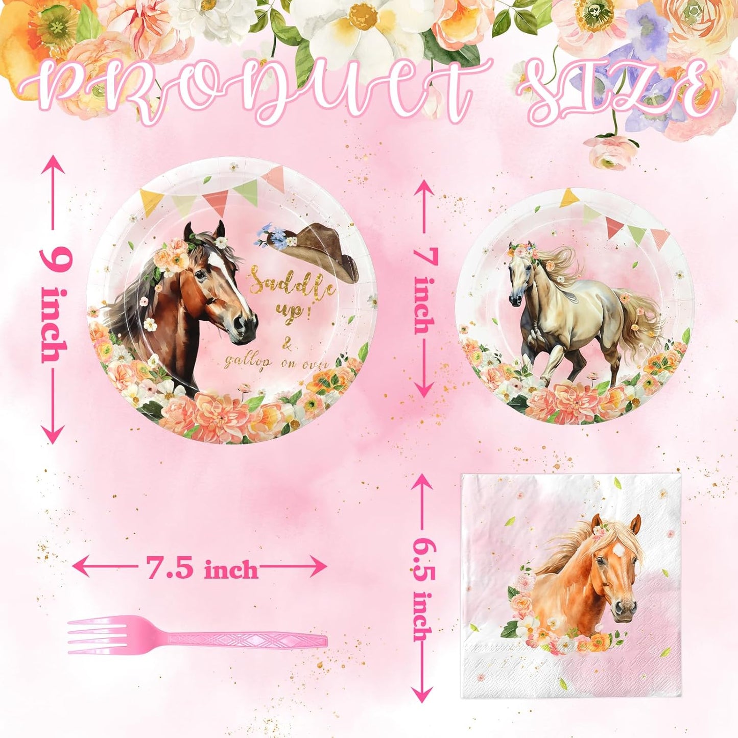 Girl Horse Party Decorations Set - Fun Horse Party Plates, Napkins, and Forks for an Exciting Celebration - Disposable Horse-Themed Party Supplies for Birthdays and Events