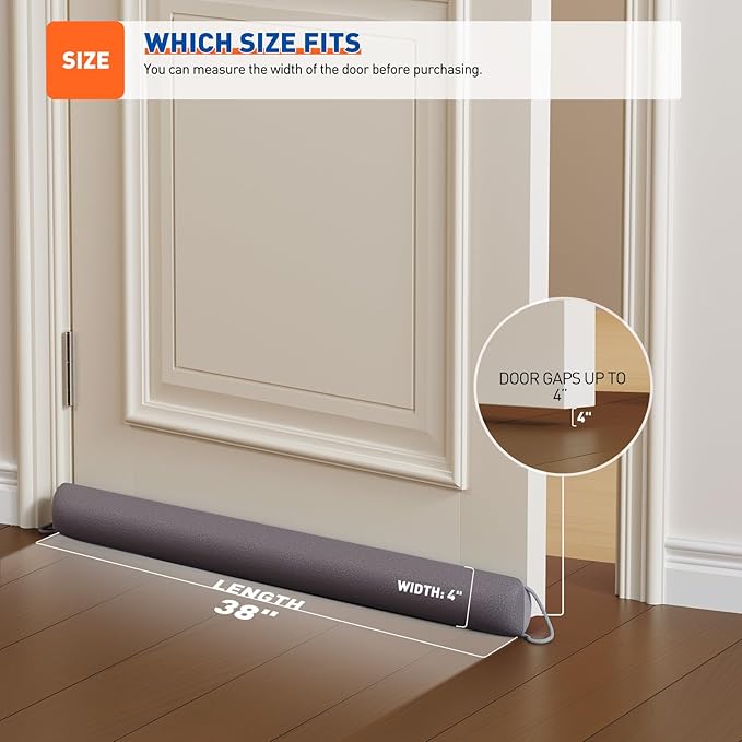 MAGZO Door Draft Stopper, 38 Inch Under Door Draft Blocker Noise Stopper, Weighted Wind Blocker Draft Guard for Bottom of Door, Gray
