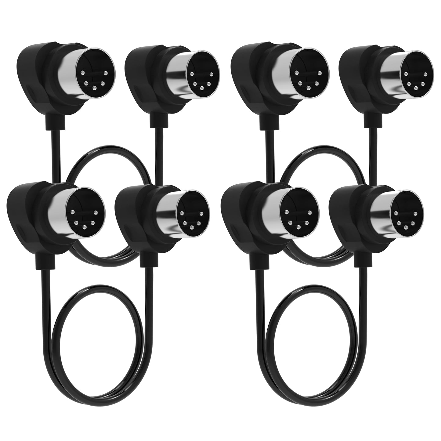 FORE 4-Pack 2-Feet / 60cm Right-Angle MIDI Cable with Ultra-Small Plugs for Tight Space, 5-Pin Din MIDI Cable Compatible with MI