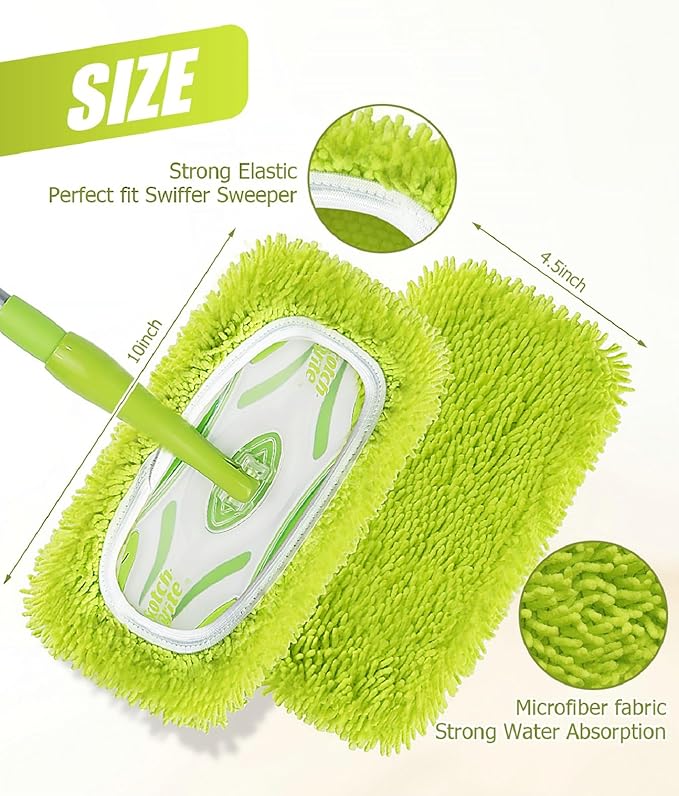 6 Pack Reusable Microfiber Mop Pads Compatible with Swiffer Sweeper Mop, Washable Wet Mopping Pad Refills and Dry Sweeping Cloths for Hardwood, Vinyl, Tile, Laminate, and Multi-Surface Cleaning