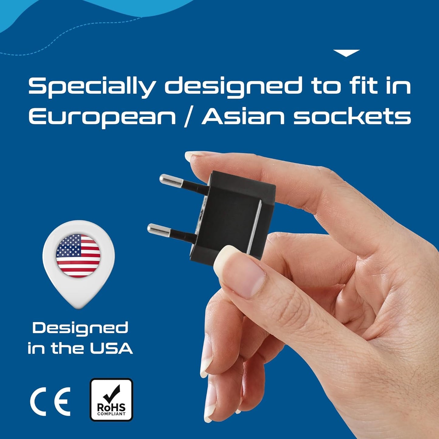 Ceptics USA, Canada to European Plug Adapter - Type C Adapter compatible in Europe, Canada to European travel plug adapter Ideal for Phones, Camera & more - CE Certified - RoHS Compliant - 6 Pack
