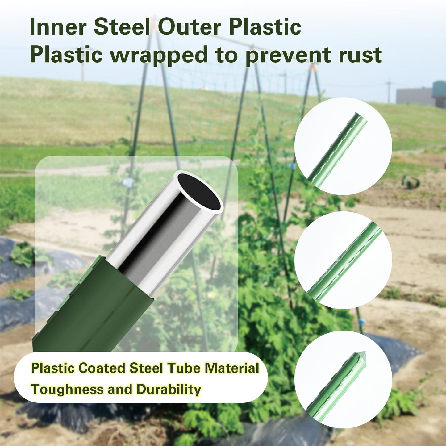 Sprigra Plant Stakes 24 inch, 2ft Steel Garden Stakes 30 Pack, Sturdy Plant Support for Climbing Plants, Tomatoes, Beans, Cucumbers, Peppers, Flowers, Potted, Strengthen and Stem to Grow Better