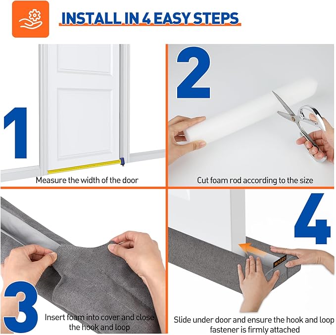 MAGZO Door Draft Stopper for Bottom of Door, 2 Pack 32 Inch Under Door Draft Stopper, Fan Shaped Under Door Gap Filler Bottom, Door Soundproofing, Grey