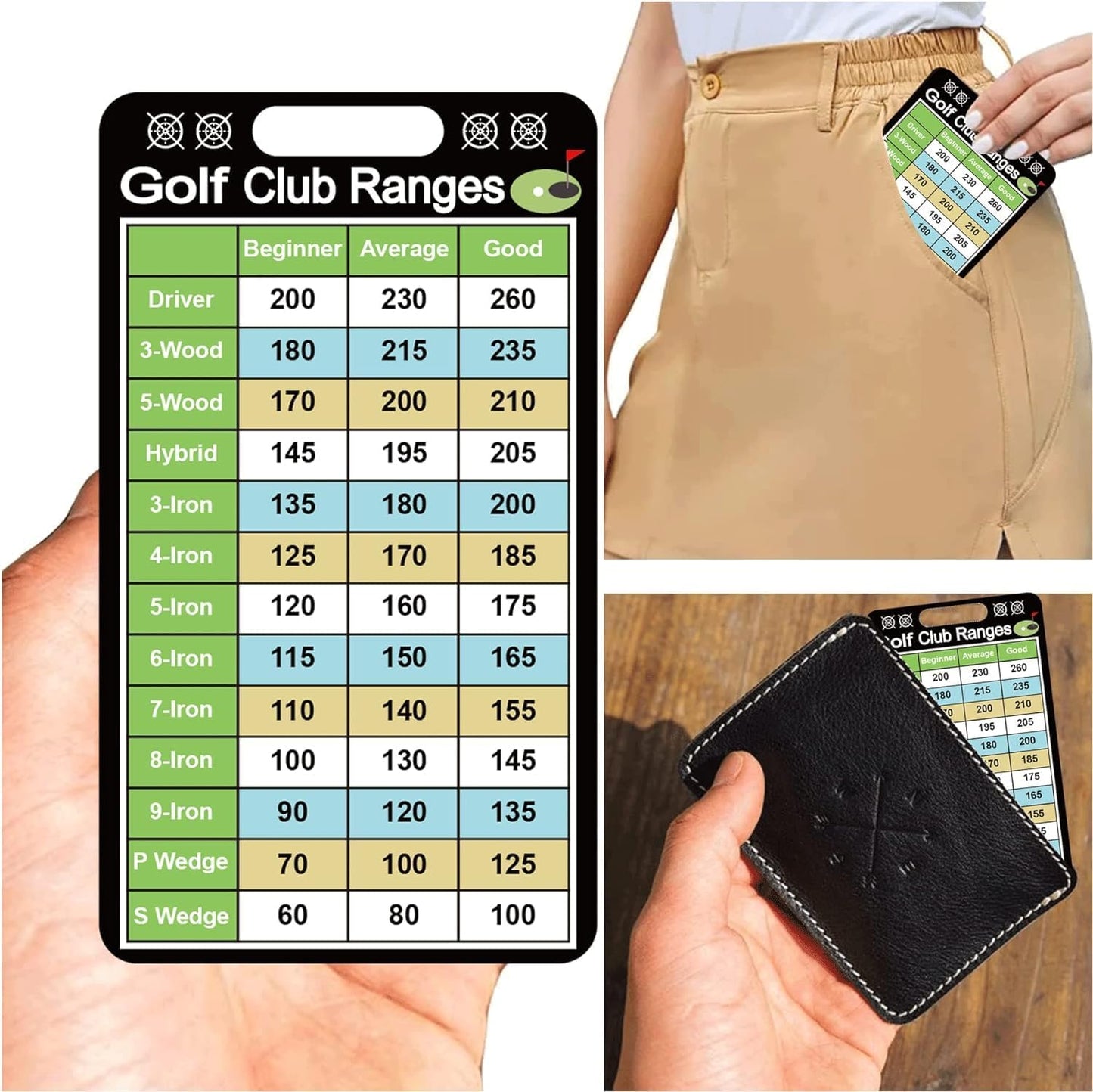 Golf Club Range Chart Card 2 x 3.5 inch Golfers Quick Reference Distance Card Golf Club Range Estimation Cheat Sheet Golfing Guide Card 10 Pcs