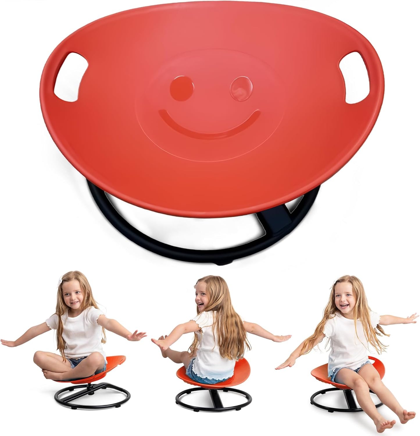 Special Supplies Smile Spinning Chair for Kids- Versatile Kids Sit and Spin Sensory Chair for Training Body Coordination for Playroom, Bedroom, or Nursery (Red)
