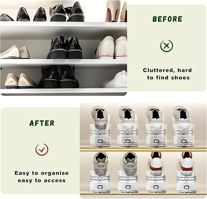 Shoe Slots Organizer for Closet,8PACK Shoe Stacker Shoes Rack Organizer for Closet Space Saver Storage Shoe Holder Organization(Transparent)