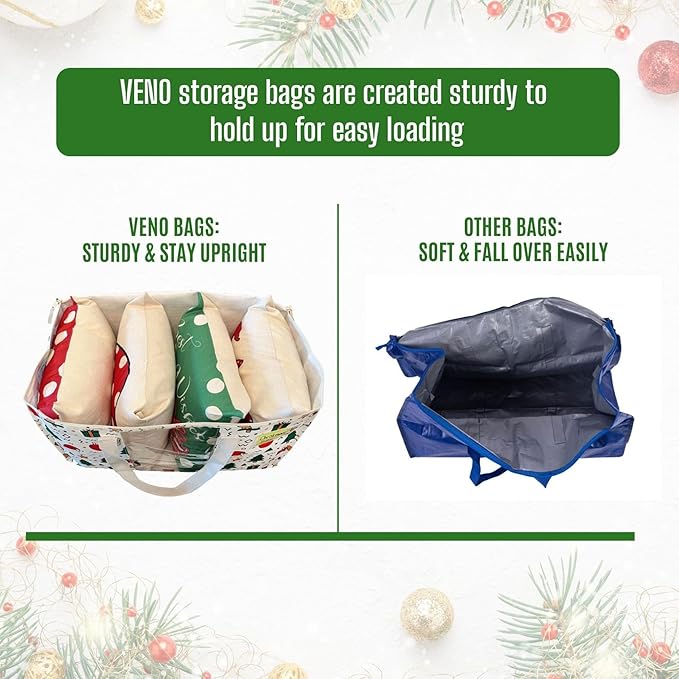 VENO 2 Pack Moving Bags, Large Christmas Storage Bins with lids, Packing Supplies for College, Alternative to Moving Boxes, Foldable, Heavy-Duty Tote, Christmas Pattern (Jingle Mix, 2 Pack)