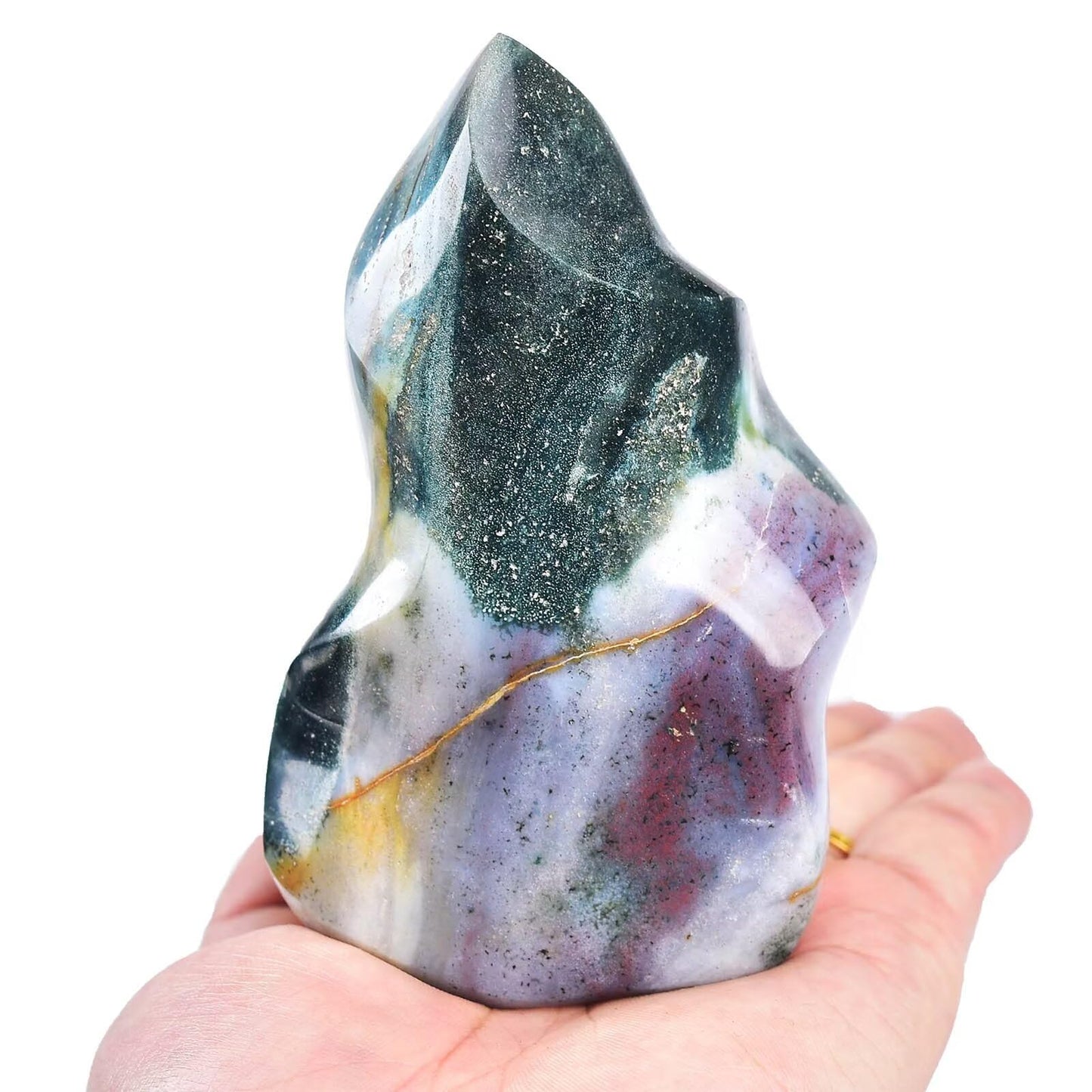AMOYSTONE Ocean Jasper Flame Shaped Stone Towers Obelisk Natural Healing Crystal Quartz Reiki Energy Decoration Home Office Decor 1.5-2.2LBS