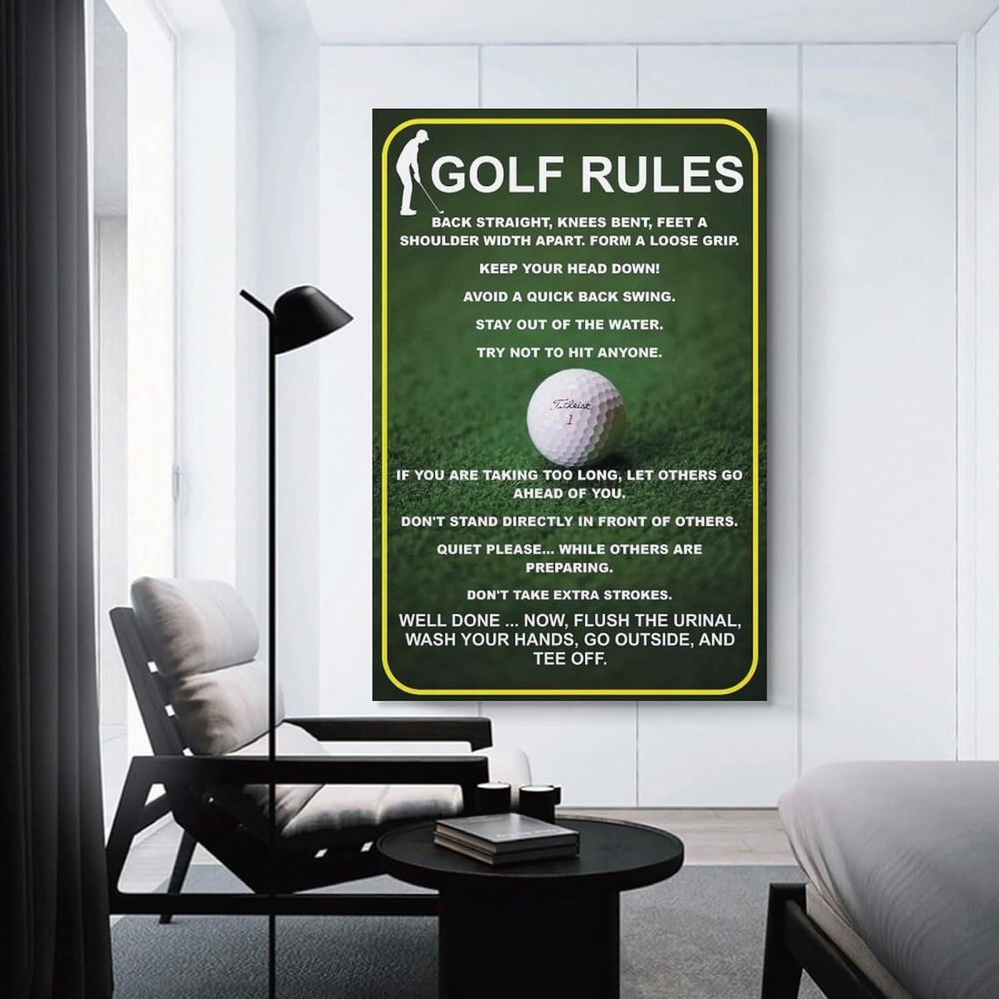 Funny Golf Rules Sign, Unique Man Cave Wall Art, Humorous Golfer Gift, Canvas Painting Posters And Wall Art Pictures Are Used For Room Aesthetics And Decoration 08x12inch(20x30cm)