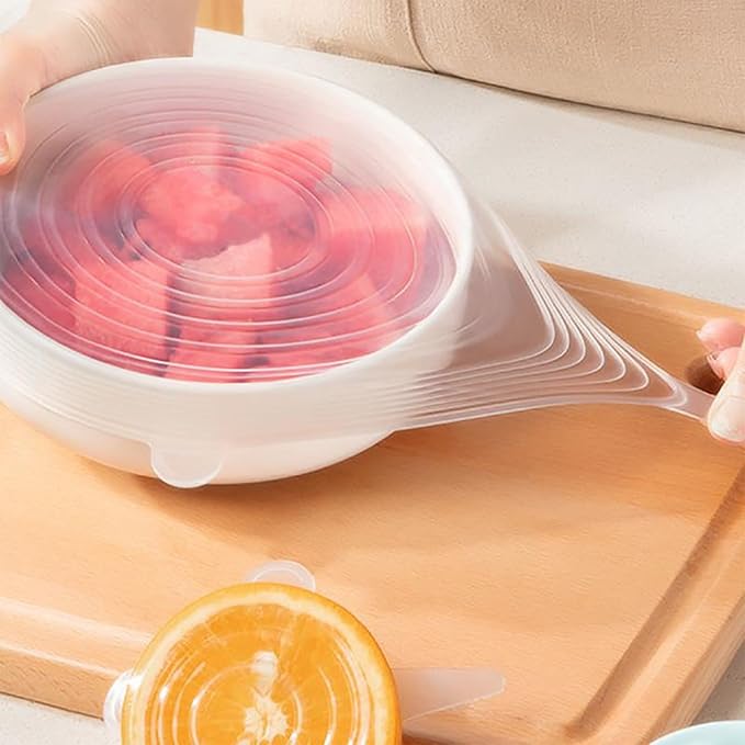 Reusable Silicone Stretch Lids–18PCS Round & Square Stretchy Food Covers, Airtight & Leakproof, Microwave & Dishwasher Safe Clear