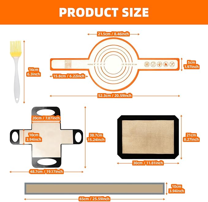 8Pcs Silicone Bread Loaf Pan Liners, 2Pcs Upgraded Reusable Silicone Bread Sling with 2Pcs Silicone Baking Mat 4 oil brush, Best Fits 9x5" or 1.5lb Loaf Pans