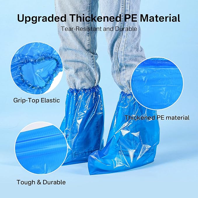 12 Pairs Waterproof Shoe Covers Plastic Boot Covers Disposable Thicker Rain Shoes and Boots Cover Non-Slip,Indoor Outdoor Overshoes for Men and Women