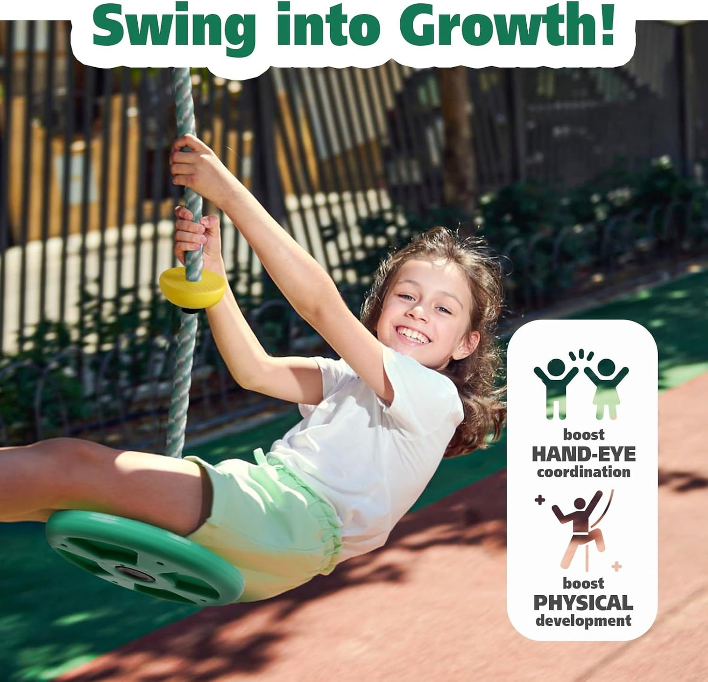 ZNCMRR Tree Swings for Kids Outdoor Rope Swing for Tree Climbing Rope for Kids Disc Swing for Kid Outdoor Swing Set Accessories Playground Accessories Swings for Swing Set(Candy Green)
