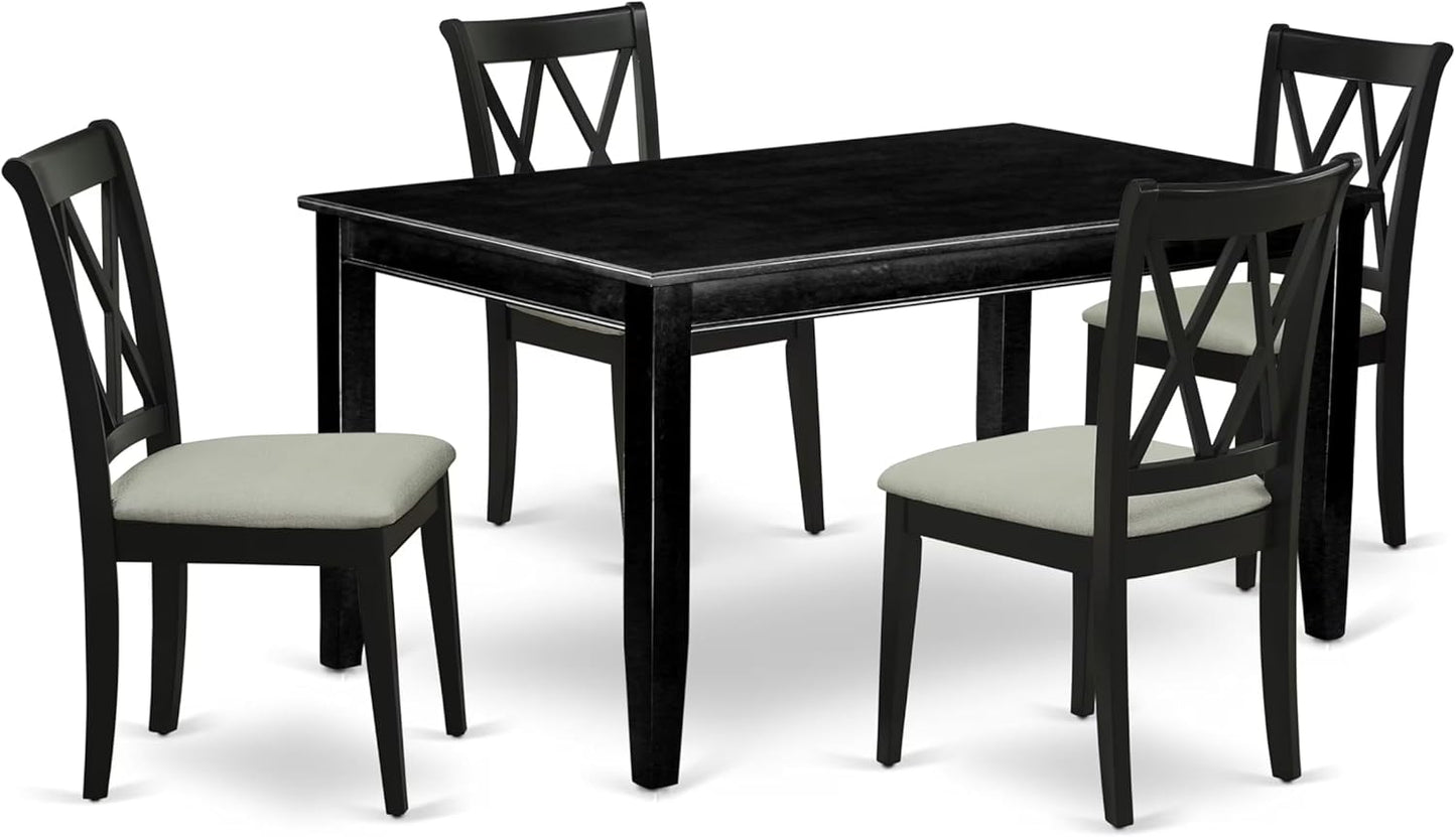 East West Furniture DUCL5-BLK-C 5 Piece Kitchen Table & Chairs Set Includes a Rectangle Dining Table and 4 Linen Fabric Dining Room Chairs, 36x60 Inch, Black