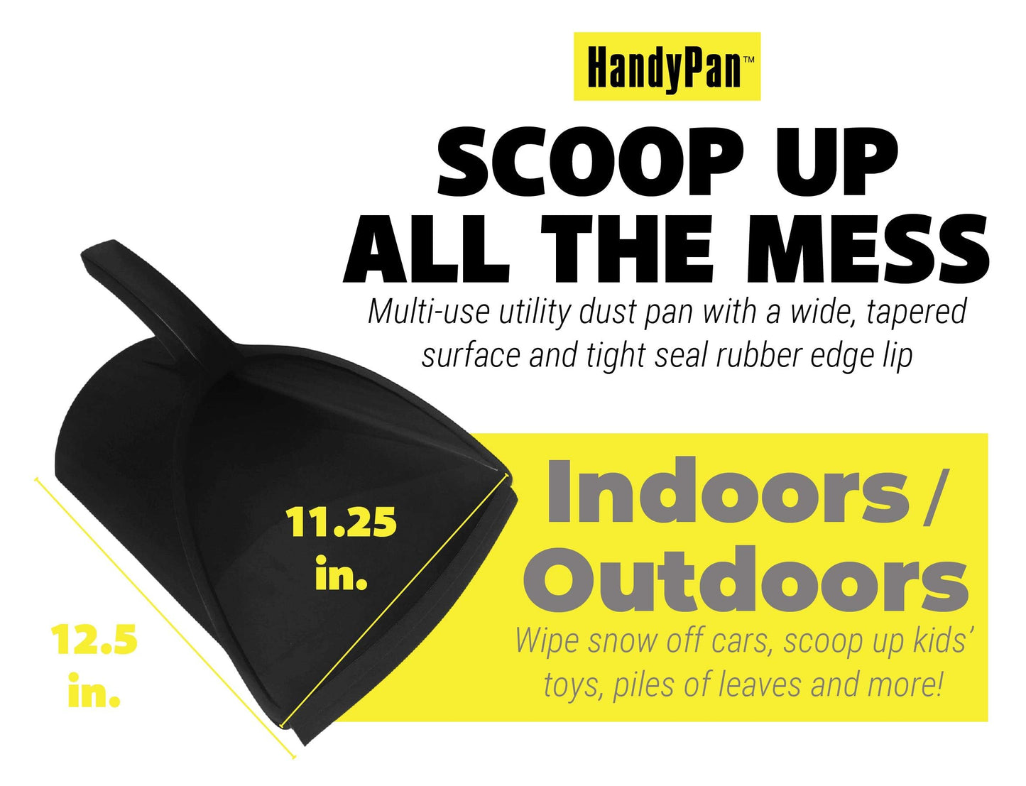 HandyPan Heavy Duty Dustpan, Black - Large Dust Pan Made in the USA with Tight Seal Lip to Keep Dust, Dirt, Debris In-Great for Home, Shop, Garage, Use-Stackable, Standing Dustpan for Wet or Dry Tasks