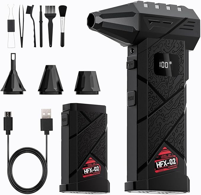Dual-Battery Compressed Air Duster 130,000RPM, Powerful Electric Air Duster with 100-Speed Stepless Control, PC Dust Cleaning Kit, Mini Cordless Air Blower for Computer, Outdoor, Home and Car