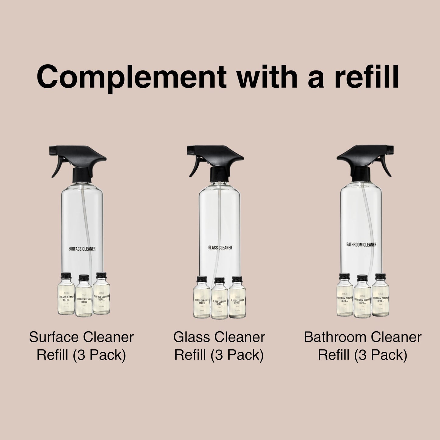 Public Goods Empty Glass Spray Bottle for Bathroom Cleaner | Refillable Spray Bottle for Cleaning | Made with Clear Borosilicate Glass for Toilets, Tile, Showers, Sinks | BPA Free | 24 Oz