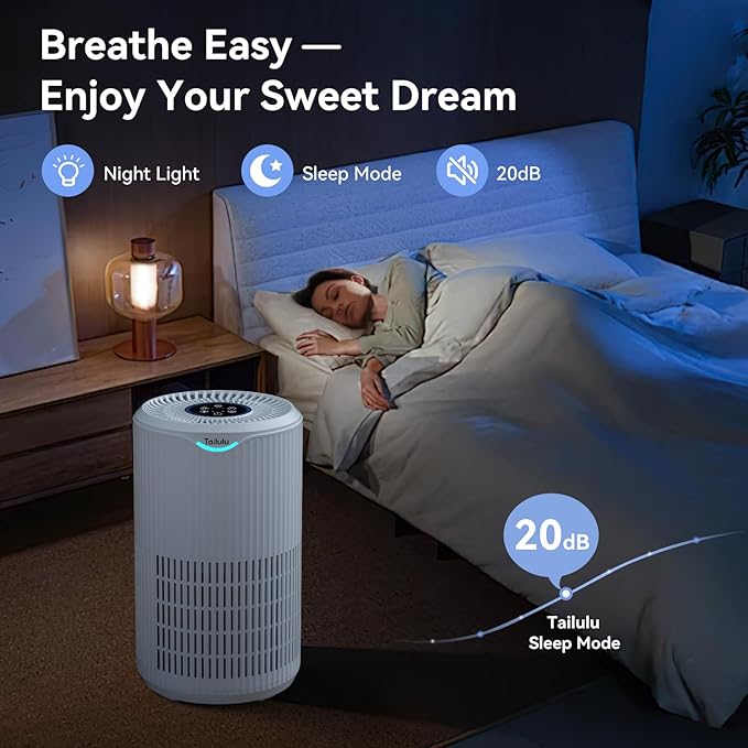 Air Purifiers for Home Large Room Up to 1500 Ft², Tailulu H13 HEPA Air Filter Cleaner, 360° Air Intake & Outlet,Smoke Dust Pollen,15dB Sleep Mode Air Purifiers for Bedroom Living Room, Kitchen, Office