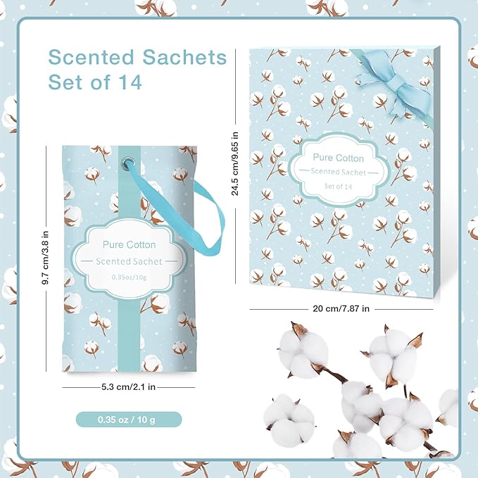 SCENTORINI Sachets for Drawers and Closets, Cotton Scented Sachets for Home Drawers and Closets, 14 Pack Home Fragrance Sachet