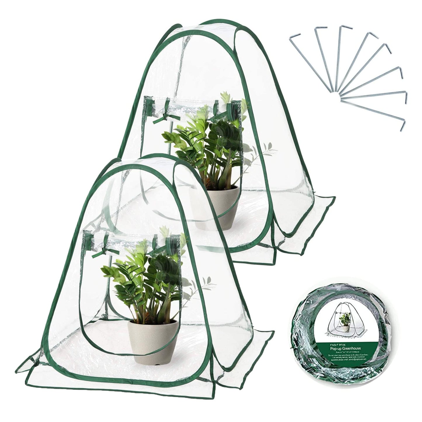 2pcs Quick Set up Mini Greenhouse Portable Small PVC Cover for Garden Flower and Flowerpot Cold Frost Protector Portable Carry Bag with 8 Stakes(PVC(27" L x 27" W x 31" H))