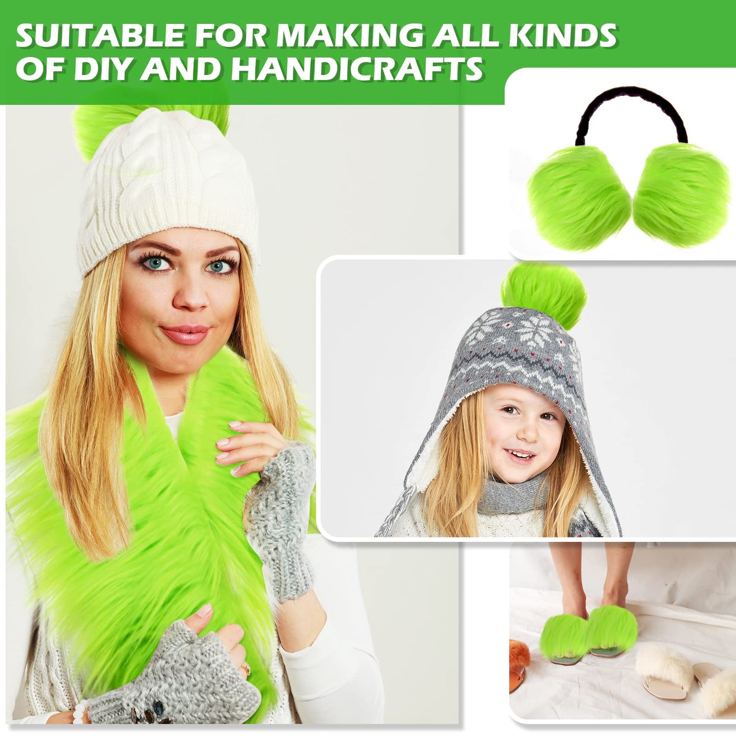 Tatuo 4 x 100 Inch Green Faux Fur Fabric Christmas Fluffy Fuzzy Craft Fake Fur Cuts Shaggy Synthetic Plush Patch Sewing DIY Winter Halloween Costume Gnome Beard Miniature Dolls Rugs Mats Gift