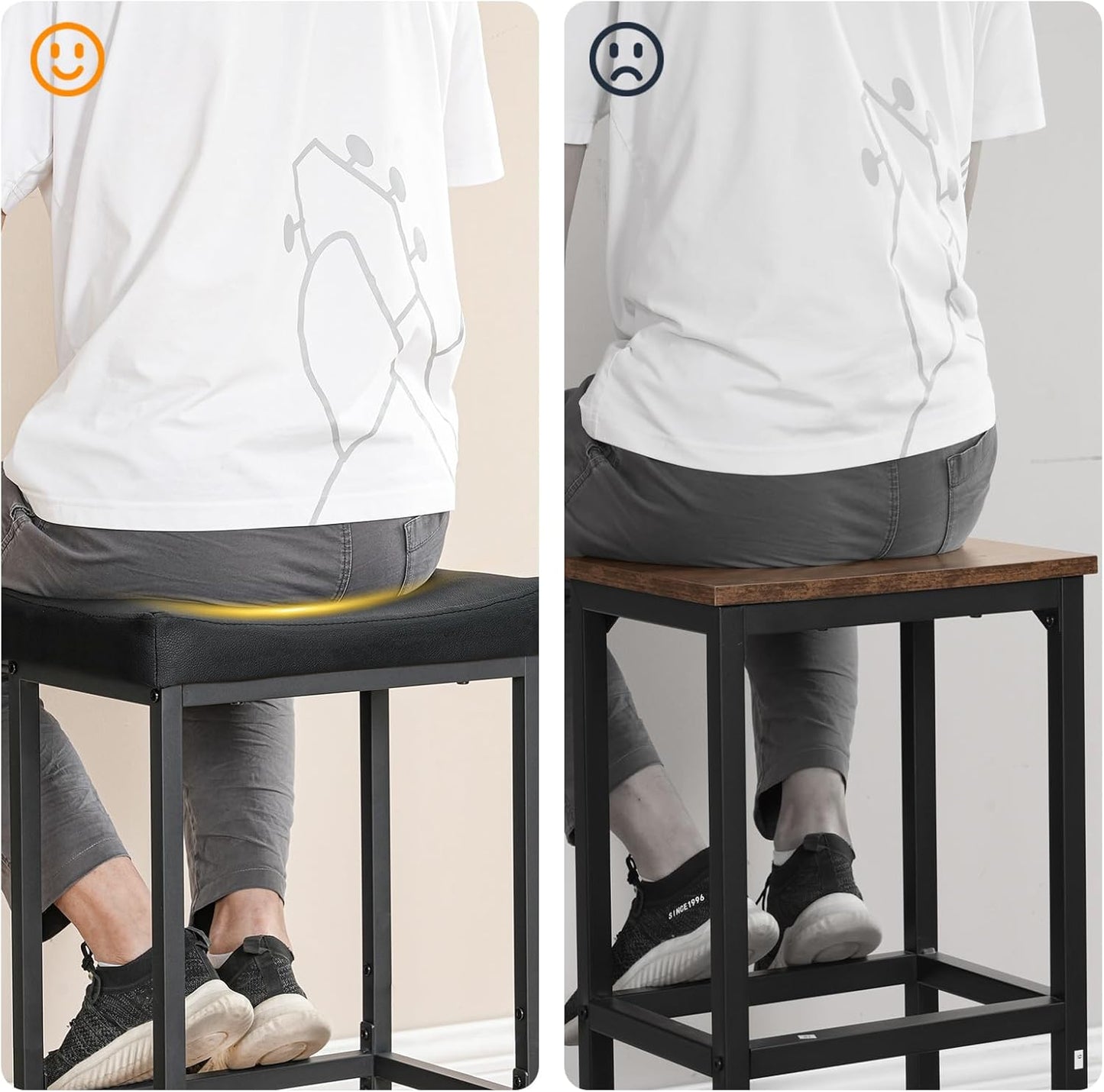 HOOBRO Bar Stools,Set of 4 Bar Chairs, Counter Height Stools, Saddle Barstools, Set of 4 Kitchen Stools, 24.8 Inches Barstools, 2.4" Thick Upholstery, for Kitchen, Dining Room, Black BB10BYP401