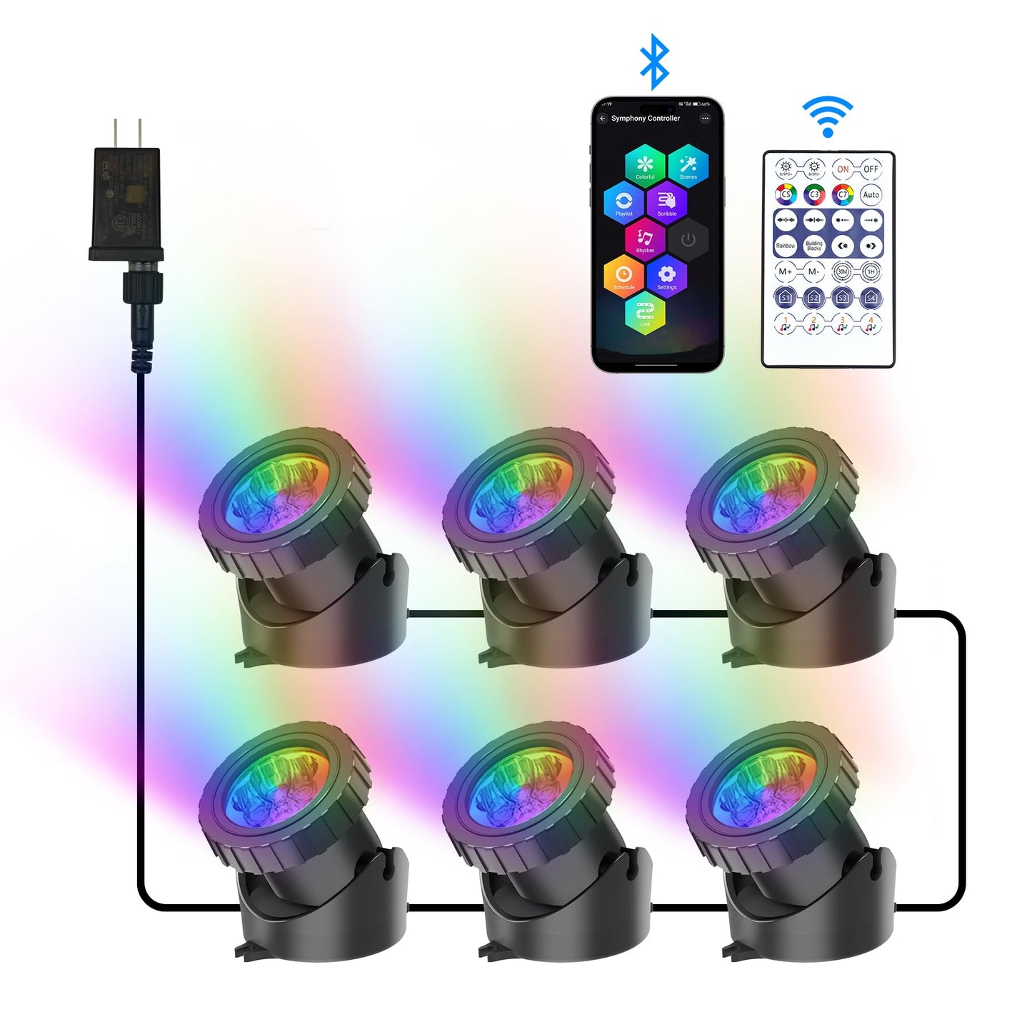 CREPOW RGB Underwater Pond Lights, Super Bright LED Submersible Fountain Light Colored Landscape Spotlights, Bluetooth APP Control IP68 Waterproof for Fish Aquarium Tank Garden Yard Pool (Set of 6)