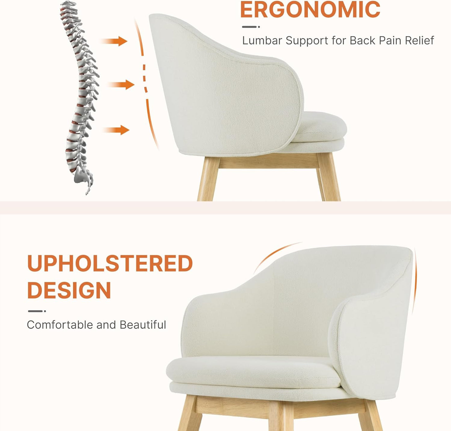 Wooden Dining Chairs Set of 2, Fabric Upholstered Modern Dining Room Chairs with Barrel Backrest & Double-Layer Thick Cushion for Living Room, Restaurant, Kitchen and Café, Beige