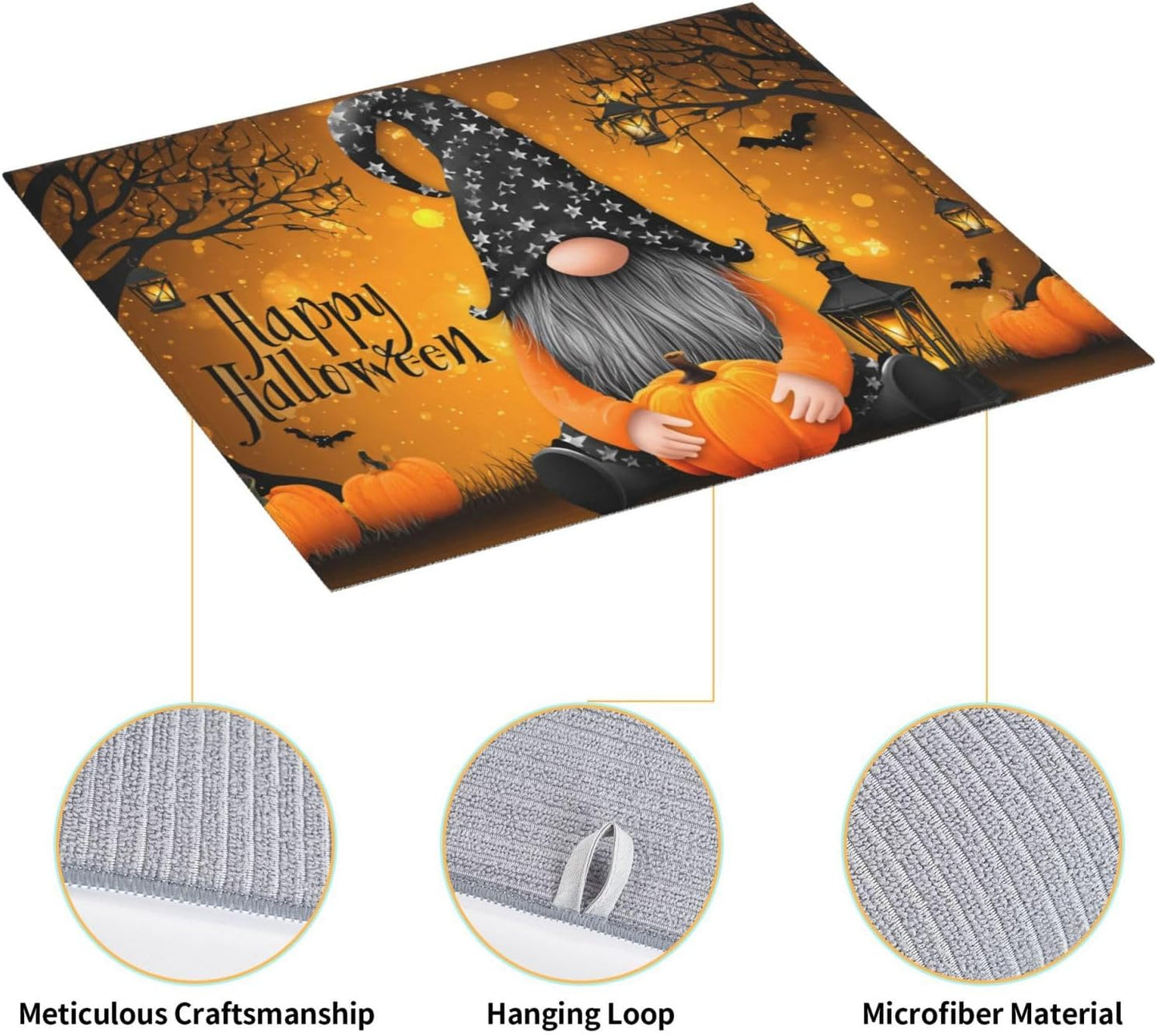 Dish Drying Mat Pumpkin Gnome Halloween Night for Kitchen Counter Absorbent 16x18 Inch Microfiber Dishes Plate Glass Dry Draining Pad Reversible Washable