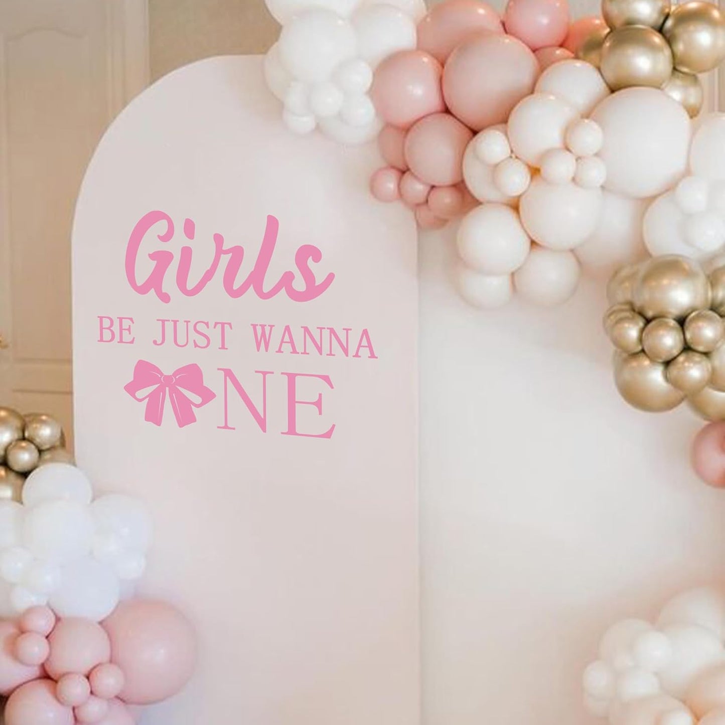 Girls Just Wanna Be One Decal - First Birthday Party Decorations Wall Decals, Sweet Girls 1st Birthday Party Supplies Wall Sticker, Pink Bow Sign Balloon Arch and Party Backdrop Decor Stickers