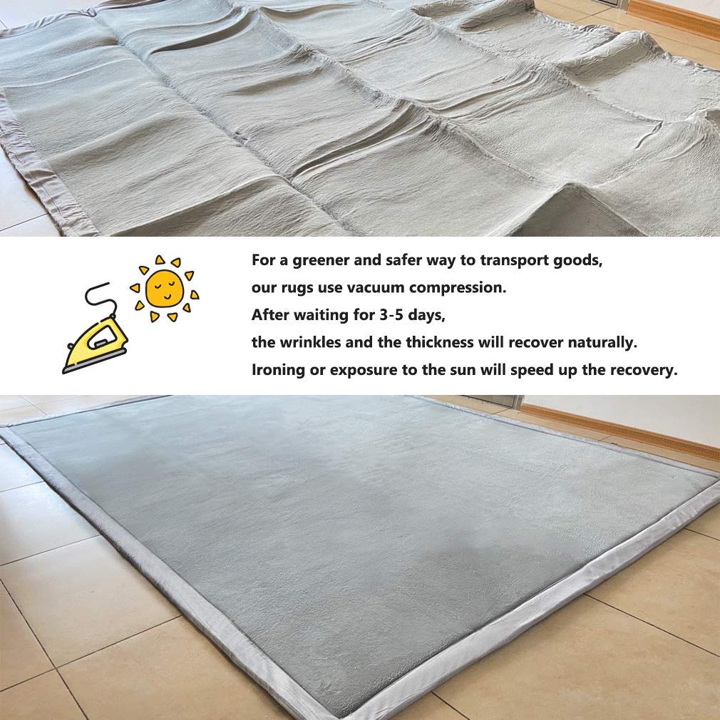 Loartee Nursery Rug Coral Velvet Crawling Rugs Mat Area Rugs Play Crawling Mat(6'7"x9'2", Gray) for Toddler Children Play Mat Yoga Mat Exercise Pads Carpet