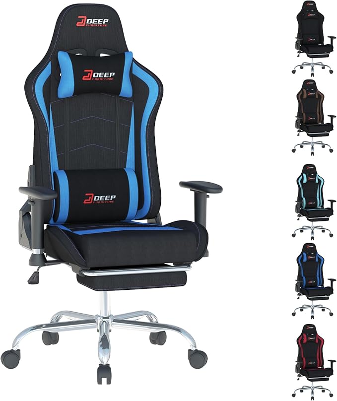 Fabric Gaming Chair, Skin-Friendly and Breathable, Manufactured by A Reputable Manufacturer, Safe and Stable, Specially Designed for Gaming.with Footrest Mg(1005-Deepblue)