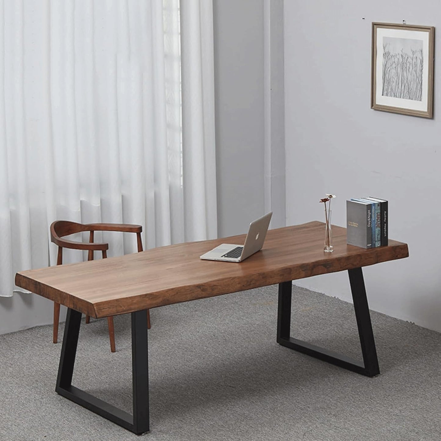 Pine Computer Desk, Modern Solid Wood Home Office Desk, Long Rural Farmhouse Pine Dining Table, Administrative Workstation Computer Desk, Suitable for Living Room and Dining Room (63inch)