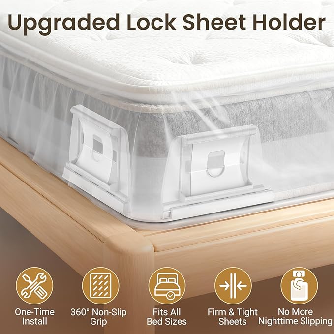 INSMART Sheet Holders - Bed Sheet Holder for Corners & Sides, Strong Elastic Sheet Straps & Grippers. Secures Fitted Sheet for Universal Fit Bed, Keep Sheets Tight All Night (Sheet Holders)