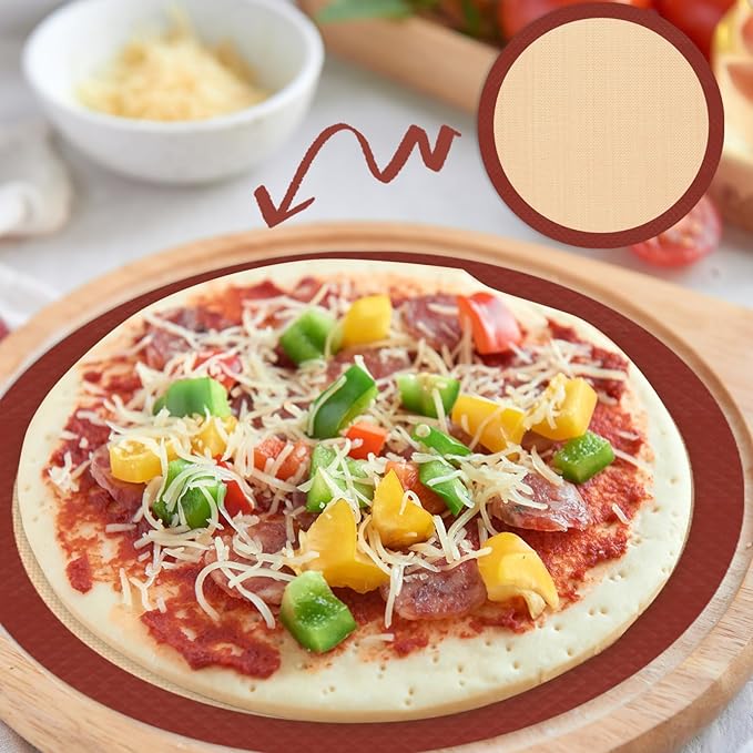 Silicone Baking Mat Set of 4, Nonstick Reusable Macaron Silicone Baking Mat & Round Pizza Mat, Cookie Baking Supplies for Macaroons, Pastry, Pizza, Red
