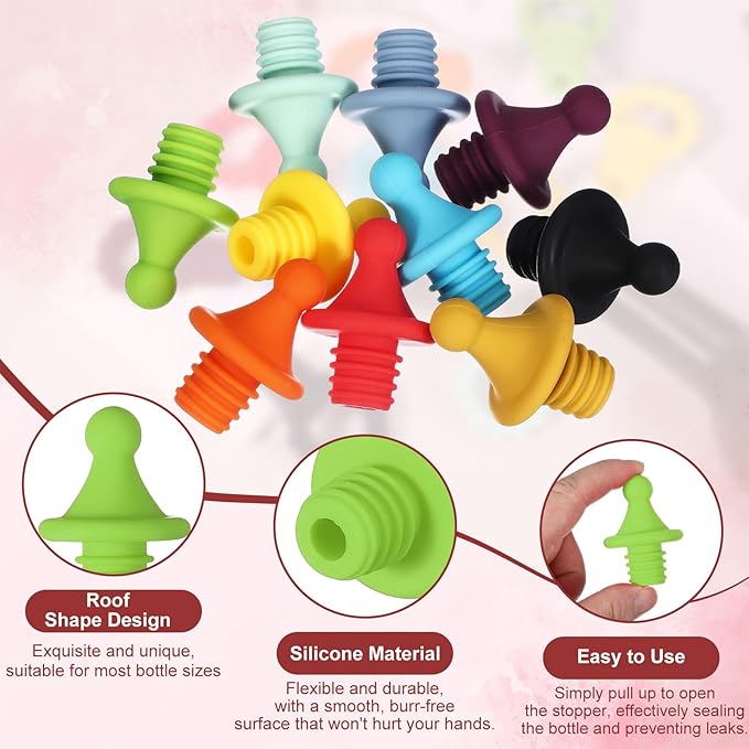 uxcell 3 Pcs Silicone Roof Shape Wine Stopper, Reusable Wine Stoppers Airtight Leak-proof Bottle Plug Liquor Saver with Beer Beverage Bottle Stopper for Bar Holiday Party, Grass Green