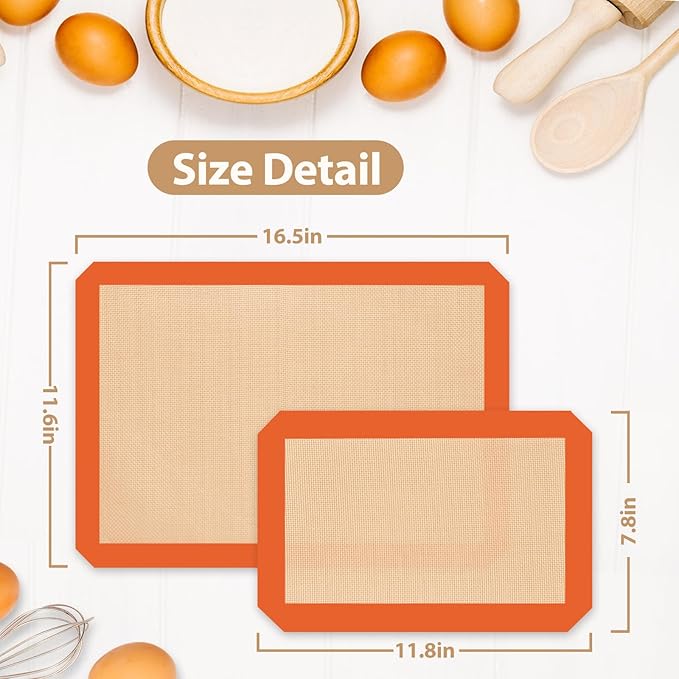 Silicone Baking Mat, Reusable Silicone Oven Baking Sheet, Heat Resistant Nonstick Food Safe Baking Mat for Cookie, Bread, Pastry (Pack of 3) (Orange)