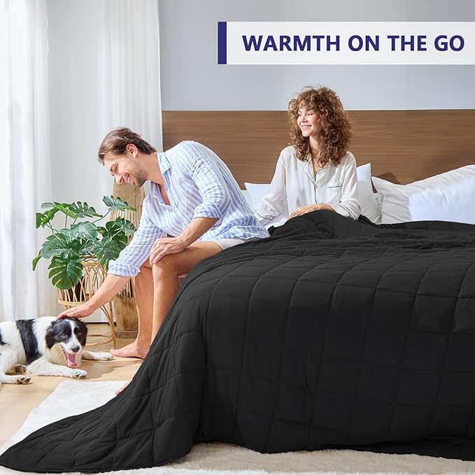 yescool Weighted Blanket for Adults (20 lbs, 88” x 104”, Black) Cooling Heavy Blanket for Sleeping Perfect for 190-210 lbs, Queen Size Breathable Blanket with Premium Glass Bead, Machine Washable