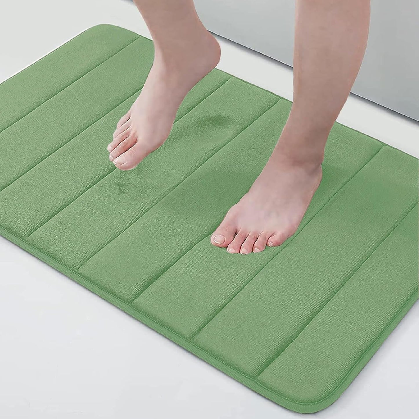 Buganda Memory Foam Bath Mat, 24" x 16", Ultra Soft and Non-Slip Bathroom Rugs, Water Absorbent and Machine Washable Bath Rug for Bathroom, Shower, and Tub, Olive Green