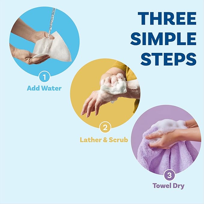 Scrubzz Disposable No Rinse Bathing Wipes - All-in-1 Single Use Shower Wipes, Simply Dampen, Lather, and Dry Without Shampoo or Rinsing (Lavender, 8-Pack)