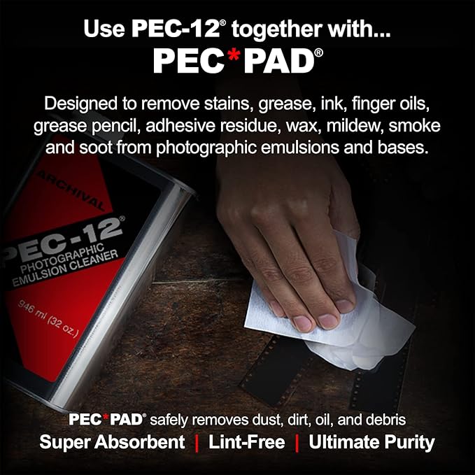 PEC-12 Photographic Emulsion Cleaner - Fluid for Removal of Non-Water Based Stain, Grease & Ink from Emulsions and Bases - Photographers Choice for Cleaning 35mm Film, Photo Negative, B&W Slide with Dropper Tip
