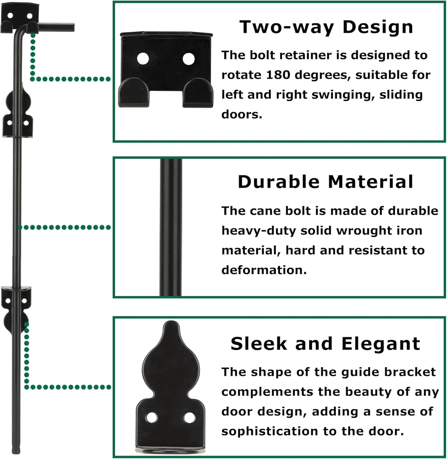 36" Heavy Duty Cane Bolt Gate Drop Rod for Vinyl Gate Latch, Cane Bolts for Gates for Wood PVC Vinyl Metal Fences Gates-1 Pack
