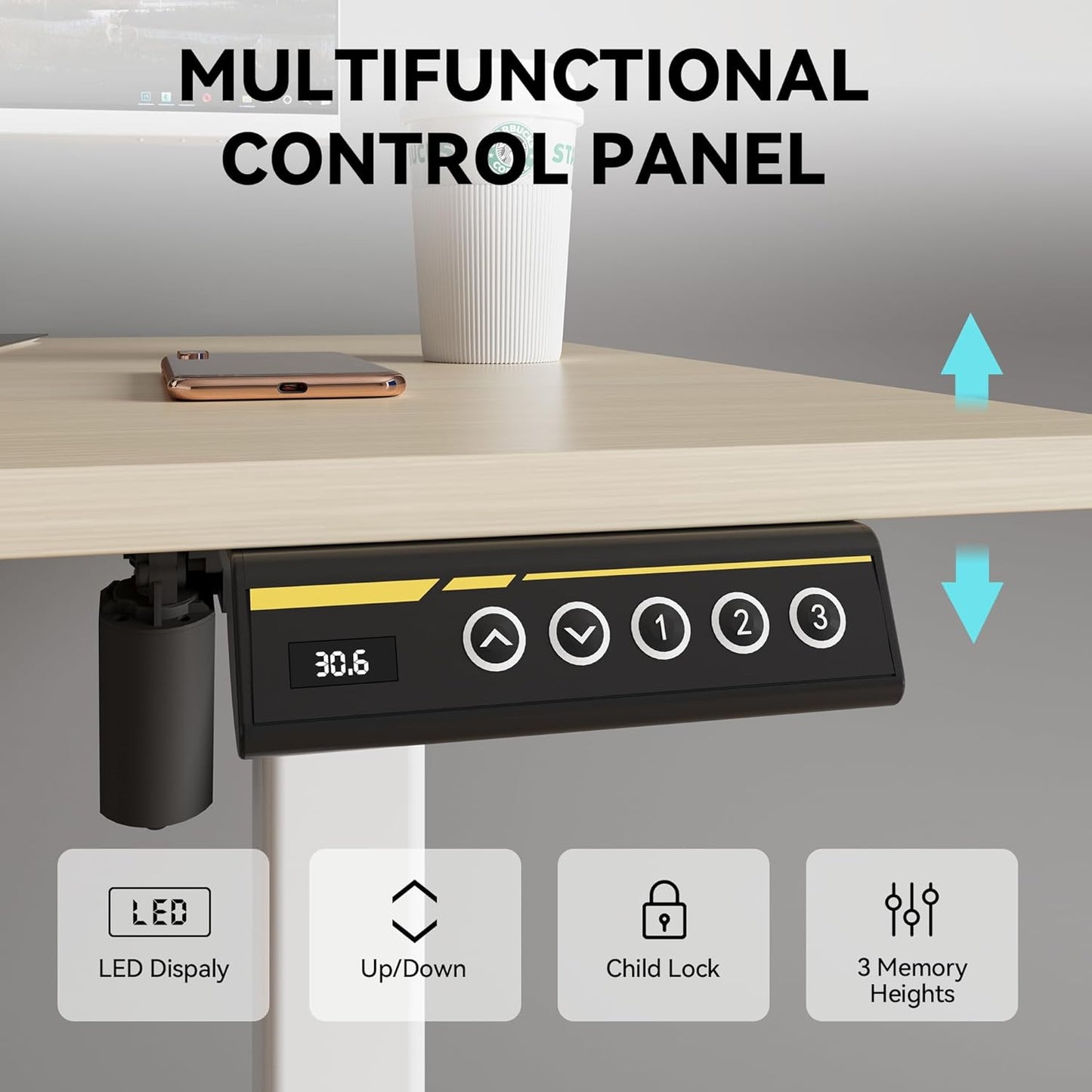 Electric Standing Desk Adjustable Height 40"x24" Stand Up Desk with Lockable Wheels Ergonomic Sit Stand Desk for for Work Office Home Computer Workstation (Nature)