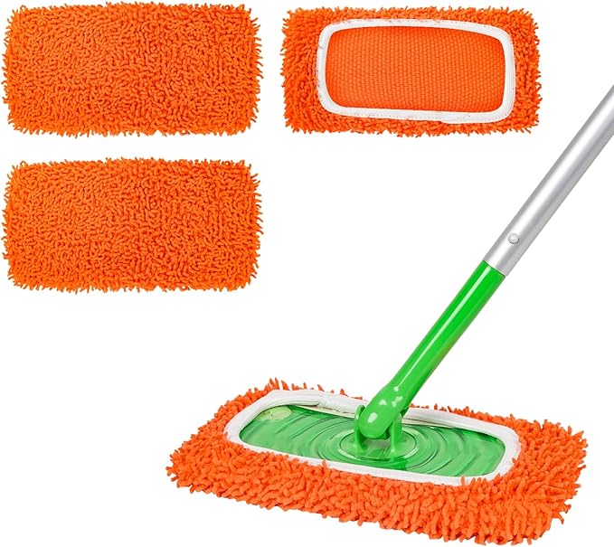 Reusable 100% Coral Fleece Mop Pads Compatible with Swiffer Sweeper Mop, Wet and Dry Flat mop Cover, 3 Pack Washable Mop Pads for Surface/Hardwood Floor Cleaning (Mop is Not Included)