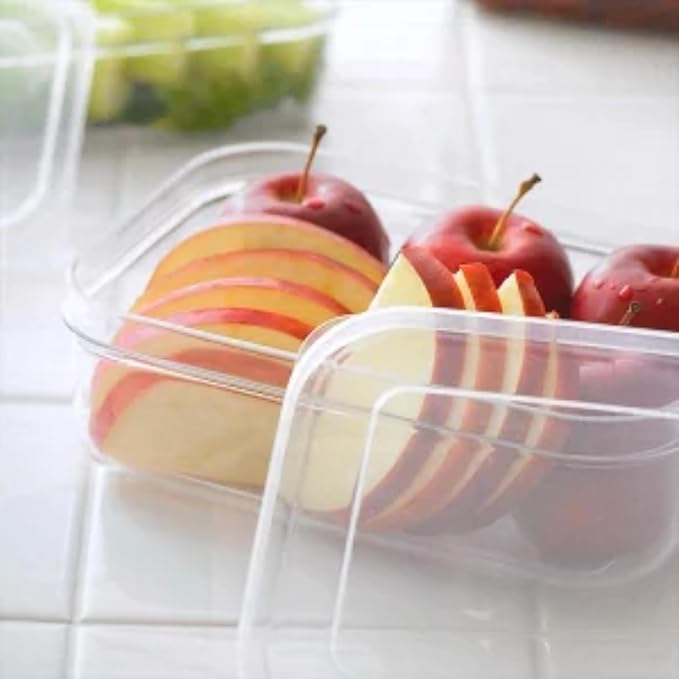 Lustroware Micro Clear Transparent Food Storage Containers with Lids – BPA-Free, Shatterproof, Dishwasher & Microwave Safe, 1.4 qt Stackable Refrigerator Organizer Bins, Made in Japan, Set of 6